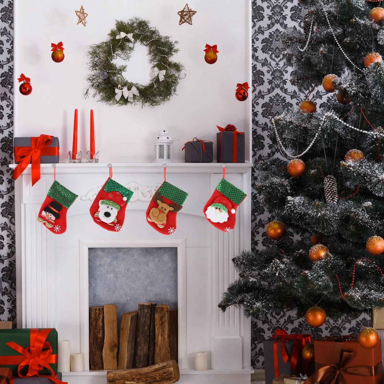 

4Pcs Christmas Stocking Ornaments Nonwoven Hanging Decorations Xmas Tree Stockings Christmas Decor Holiday Hanging Ornaments