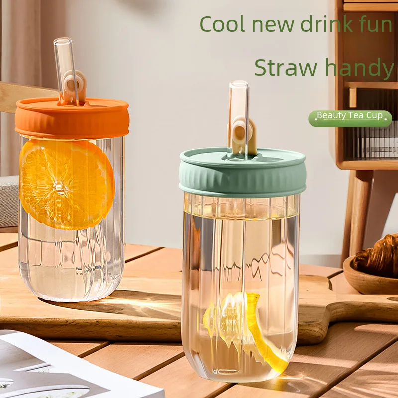 Simple water Cup girls glass with straw office high-looking new 2023 Summer portable tea cup Cat cup Cups glasses Espresso cup