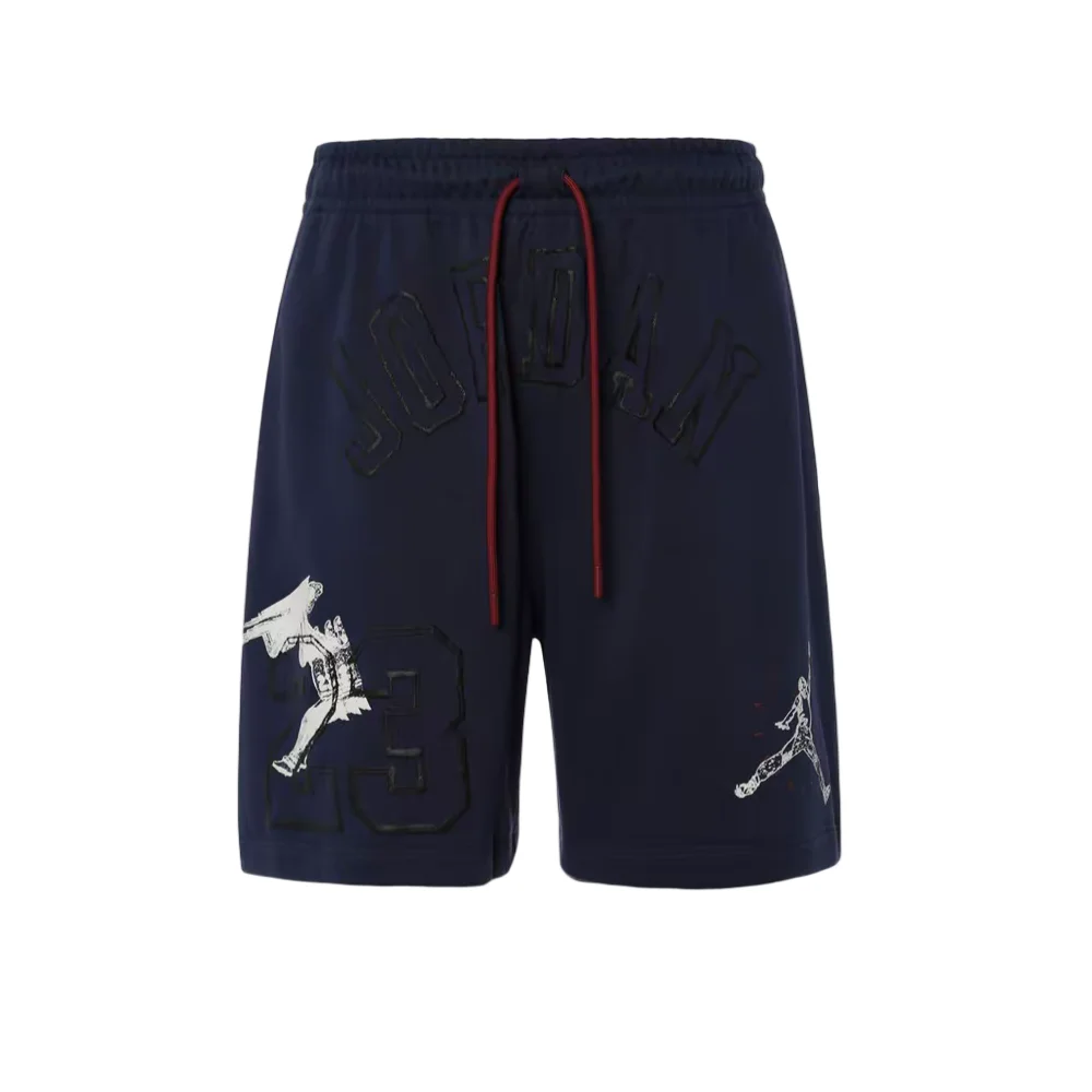 Jordan Essentials Men's Mid-Rise Casual Shorts – Dark Navy, Lace-Up Design, Alphanumeric Print, Comfort Fit HJ6543-410