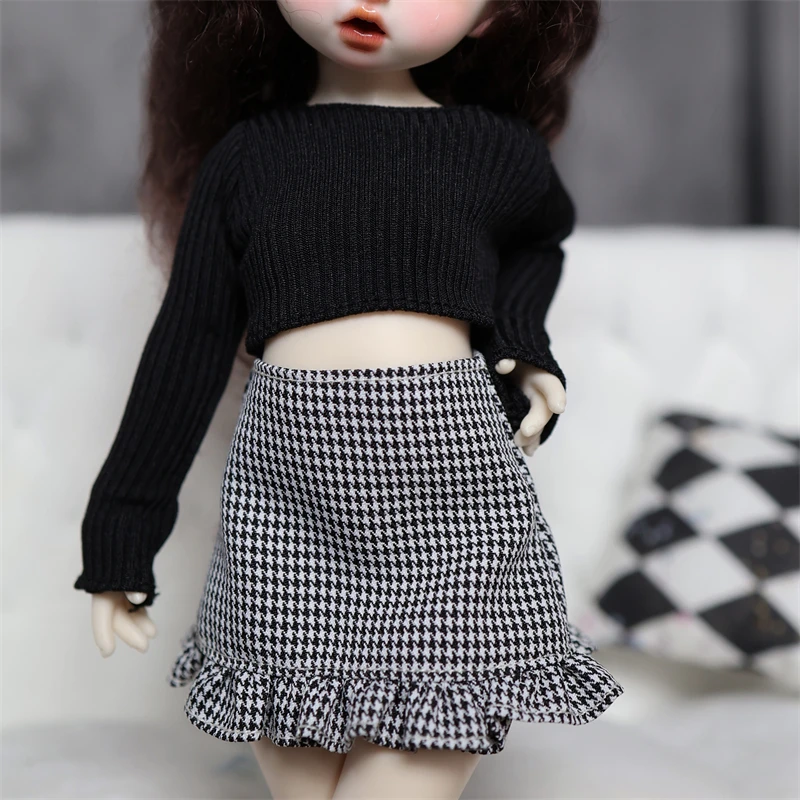 Roupas de boneca bjd adequadas para tamanho 1/6, conjunto de roupas de saia xadrez de malha, acessórios de boneca (2 pontos)