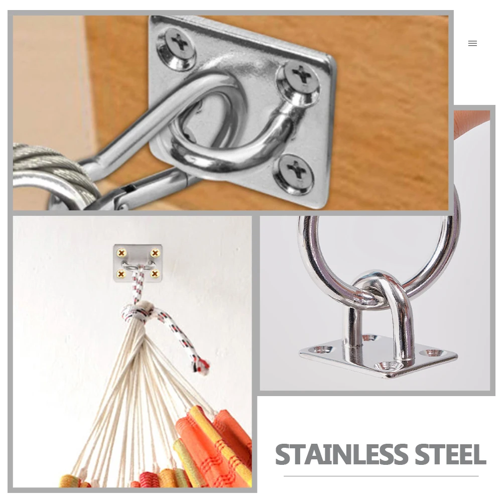 

2pcs Stainless Steel Fixed Plate Holder Hammock Hooks Heavy Duty Ceiling Mount Anchor For Sunshade Yoga Swings Hanging Pad Eye