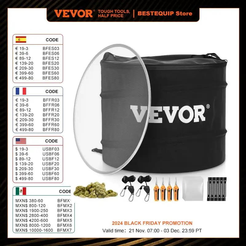 VEVOR Dry Trimming Kit w/ 1 Trim Bag 1 Pair of Ratchet Hangers 10 Pack of Turkey Bags & 10 Zip Ties for Leaves Buds & Flowers