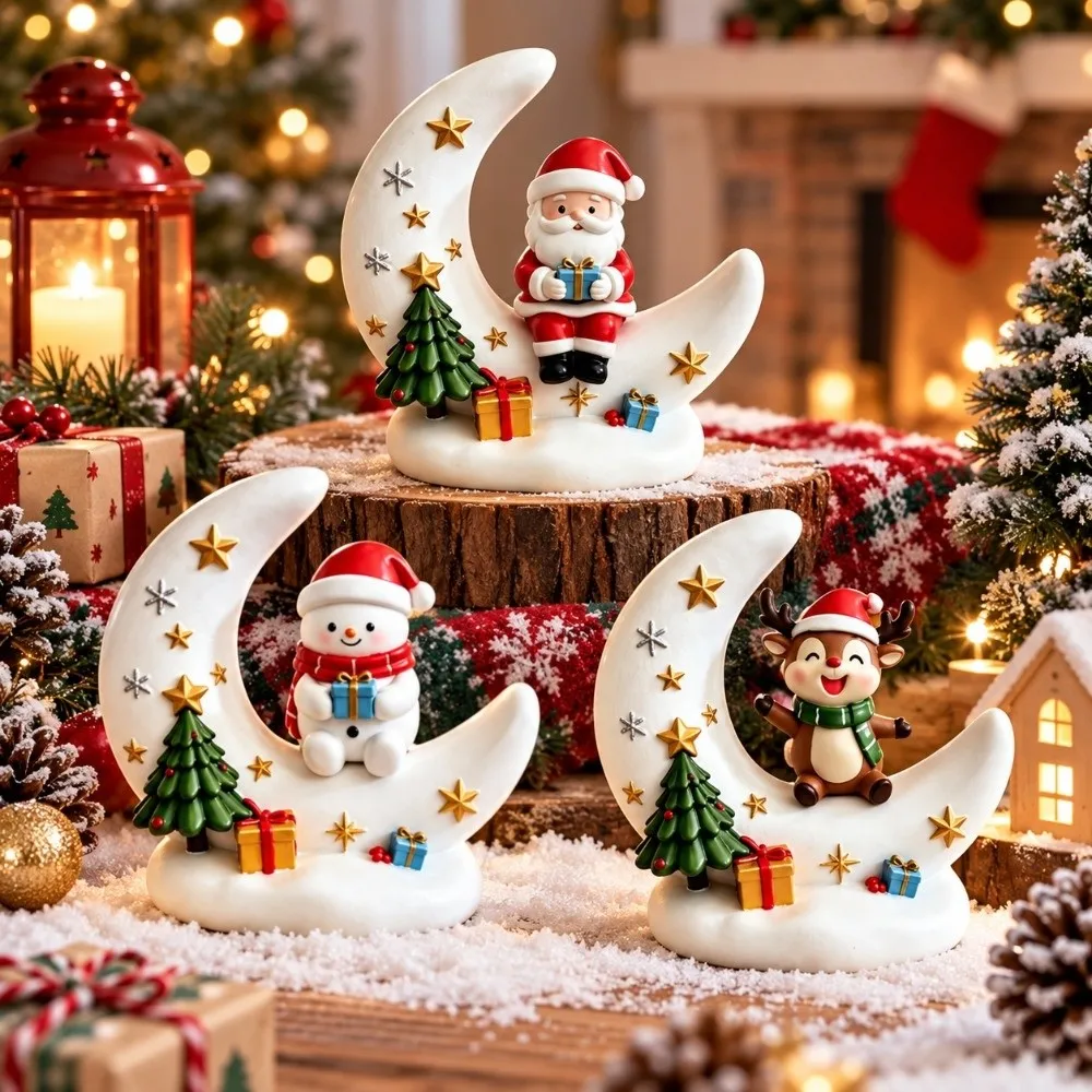Bedside Lamp Snowman Christmas Night Light Reindeer Moon Shape LED Desk Light Home Decor Xmas Atmosphere Ornaments Christmas