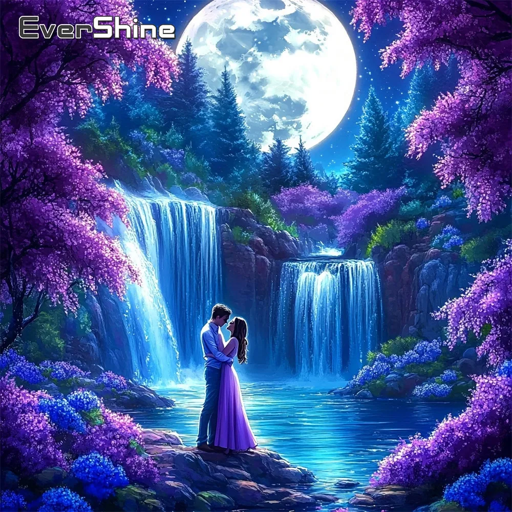 

Алмазная вышивка EverShine: Картина «Водопадный пейзаж» со стразами, мозаика, полная квадратная вышивка, ручная работа, подарок для пары, с изображением луны