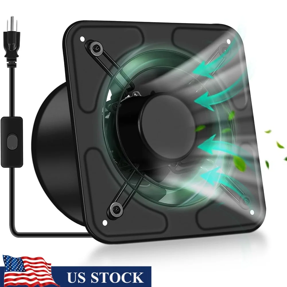 8 Inch High Efficiency Exhaust Fan Wall Mounted Ventilator 1200 m³/h Airflow Perfect Kitchen Garage Bathroom Attic