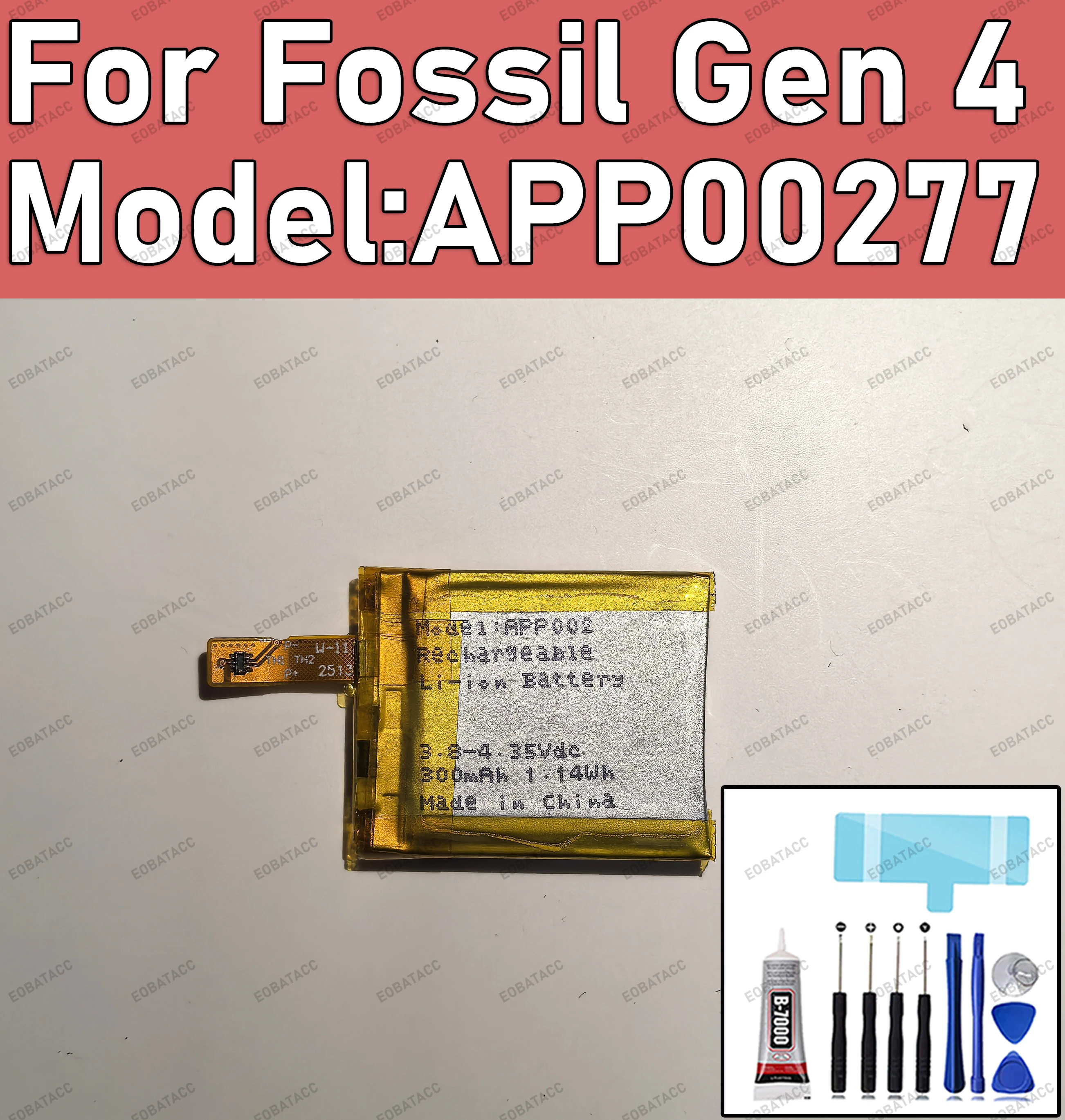 100% New Zero Cycle Battery APP00277 For FOSSIL GEN 4 Smartwatch Batteries+Free Tools