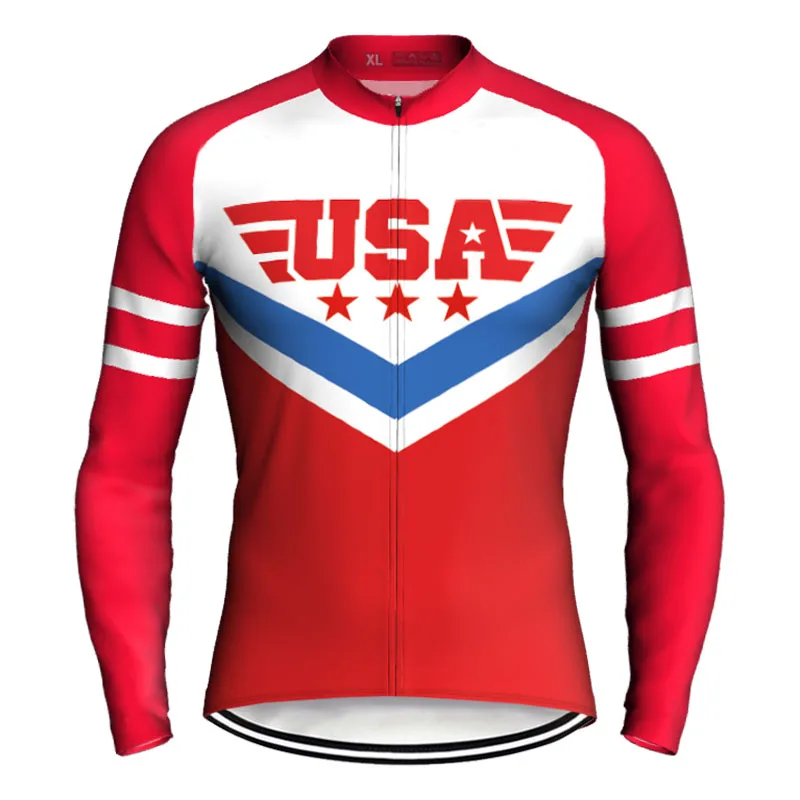 Long Sleeve Cycling Jacket, Road Bike Wear, MTB Jersey, Bicycle Shirt, USA Clothing, Bib Top, Rider Red Jersey, Trip Defined