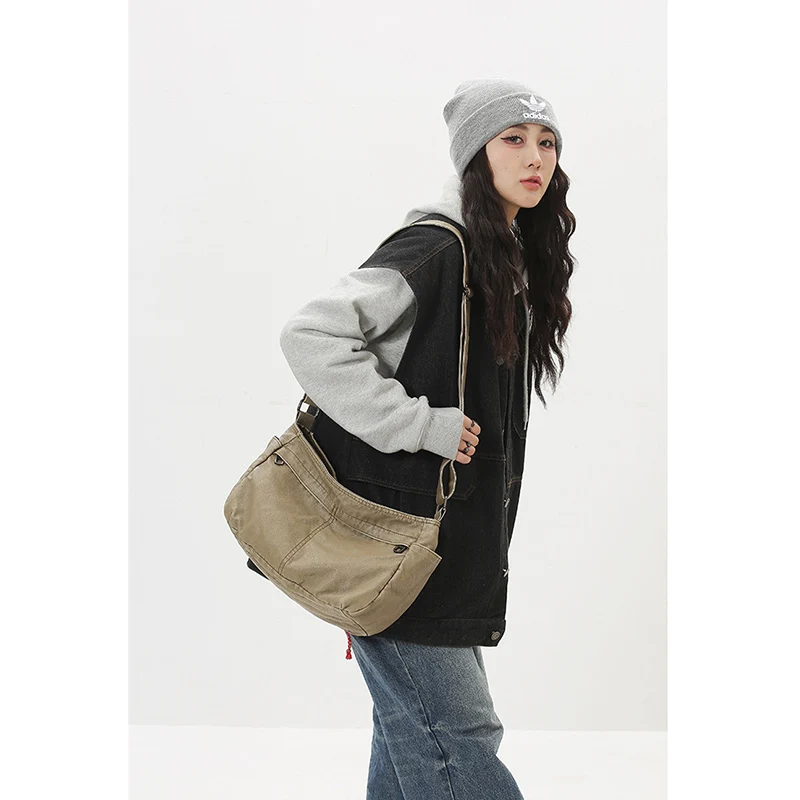 

Washed leather dumpling bag for men and women, simple sports style, large capacity, casual shoulder tote bag