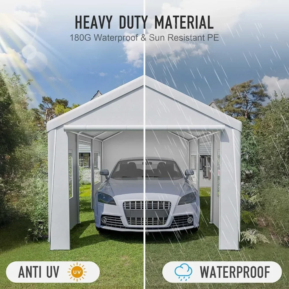 13x20 FT Carport Canopy Heavy Duty, Portable Carport Garage with Removable Sidewalls and Roll-up Doors & Windows for Car