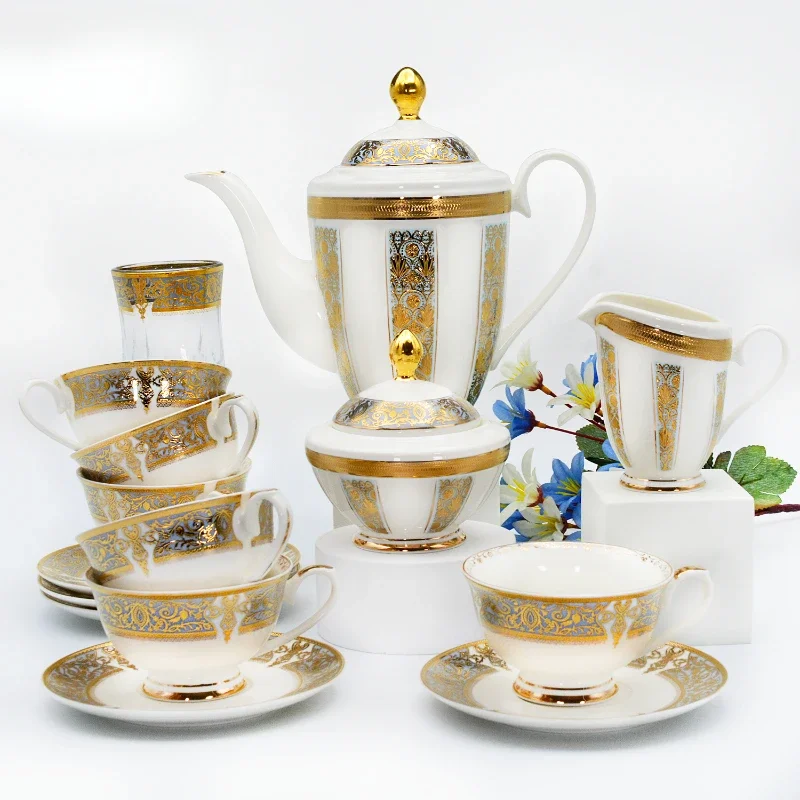 17pcs European style High quality Bone China tea pot set with cups for 6 people