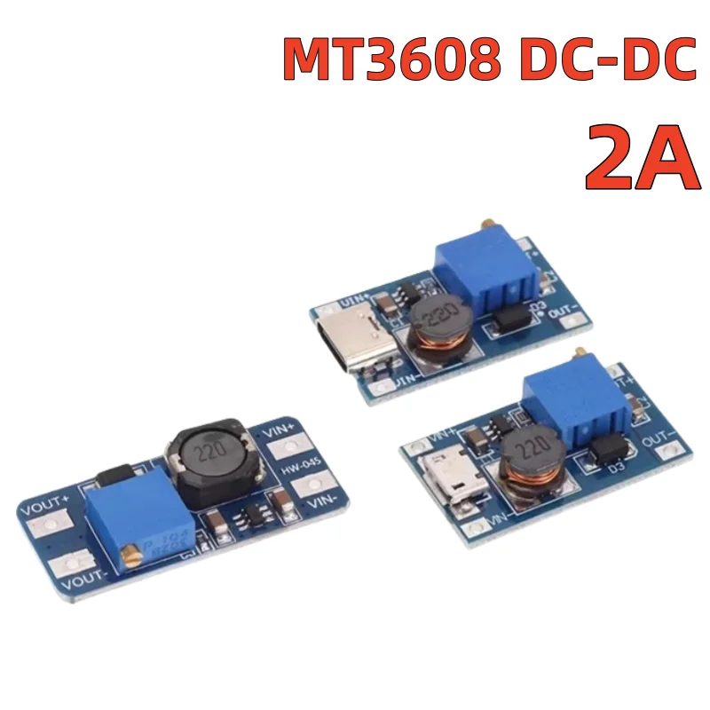 MT3608 DC-DC boost module 2A boost board input voltage 2-24V to 5/9/12/-28V adjustable