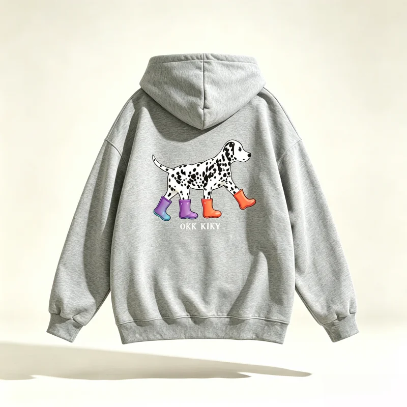 2026 New Trendy Spotted Dog Rain Boots Printed Hoodie American Loose Oversize Women's Multi Color Hoodie
