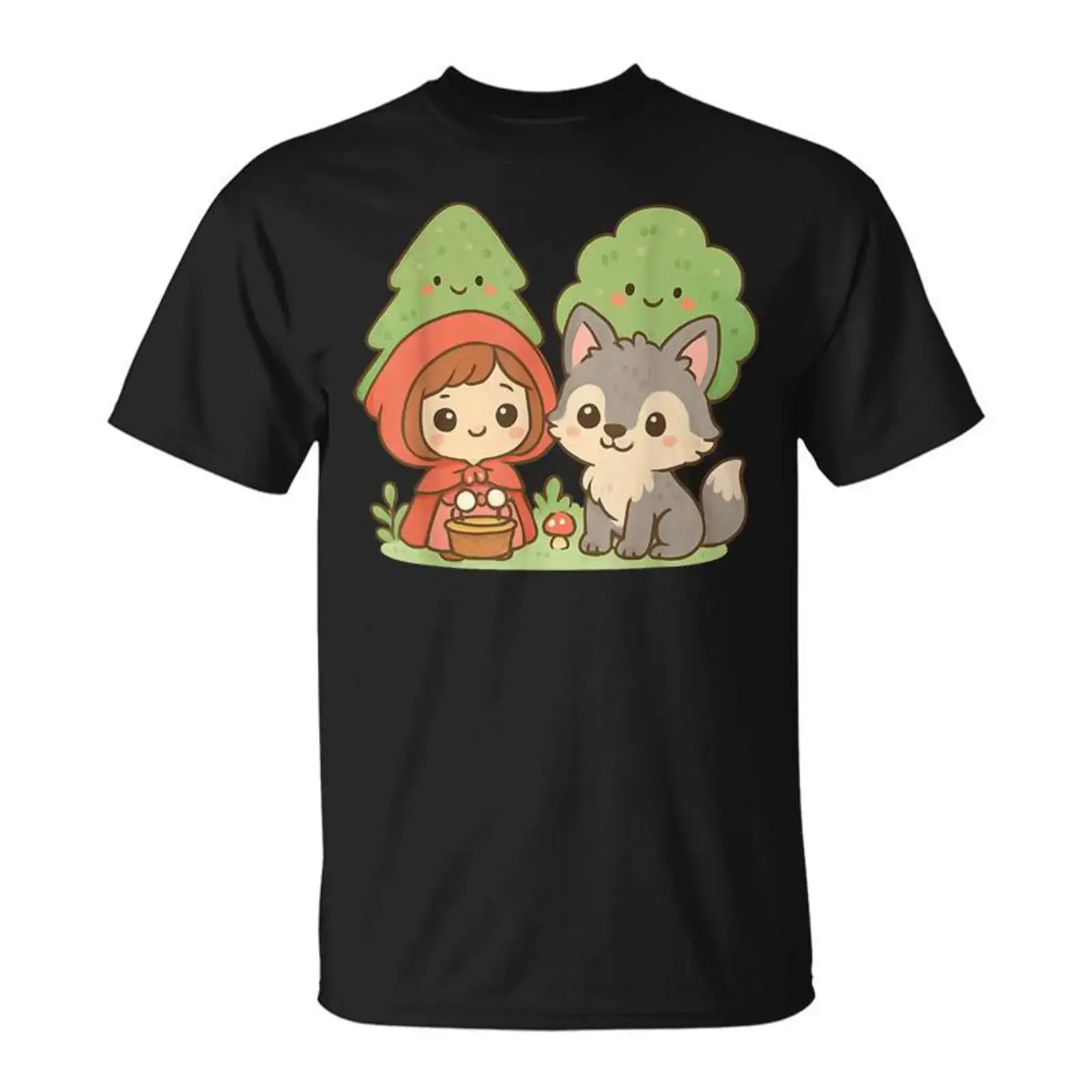 Adorable T-shirt Petit Chaperon Rouge Loup et ses amis de la forêt Cadeauxyz vintage délavé décontracté unisexe doux et confortable