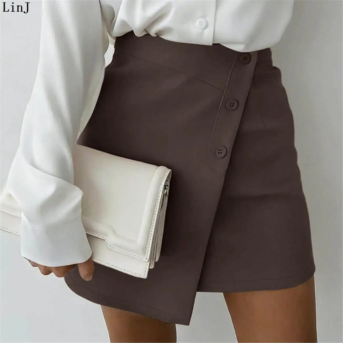 

Slimming Effect Casual Commute Pure Color Asymmetric Suit Short Skirt Loose Fit Fashionable Three-Piece Set for Women