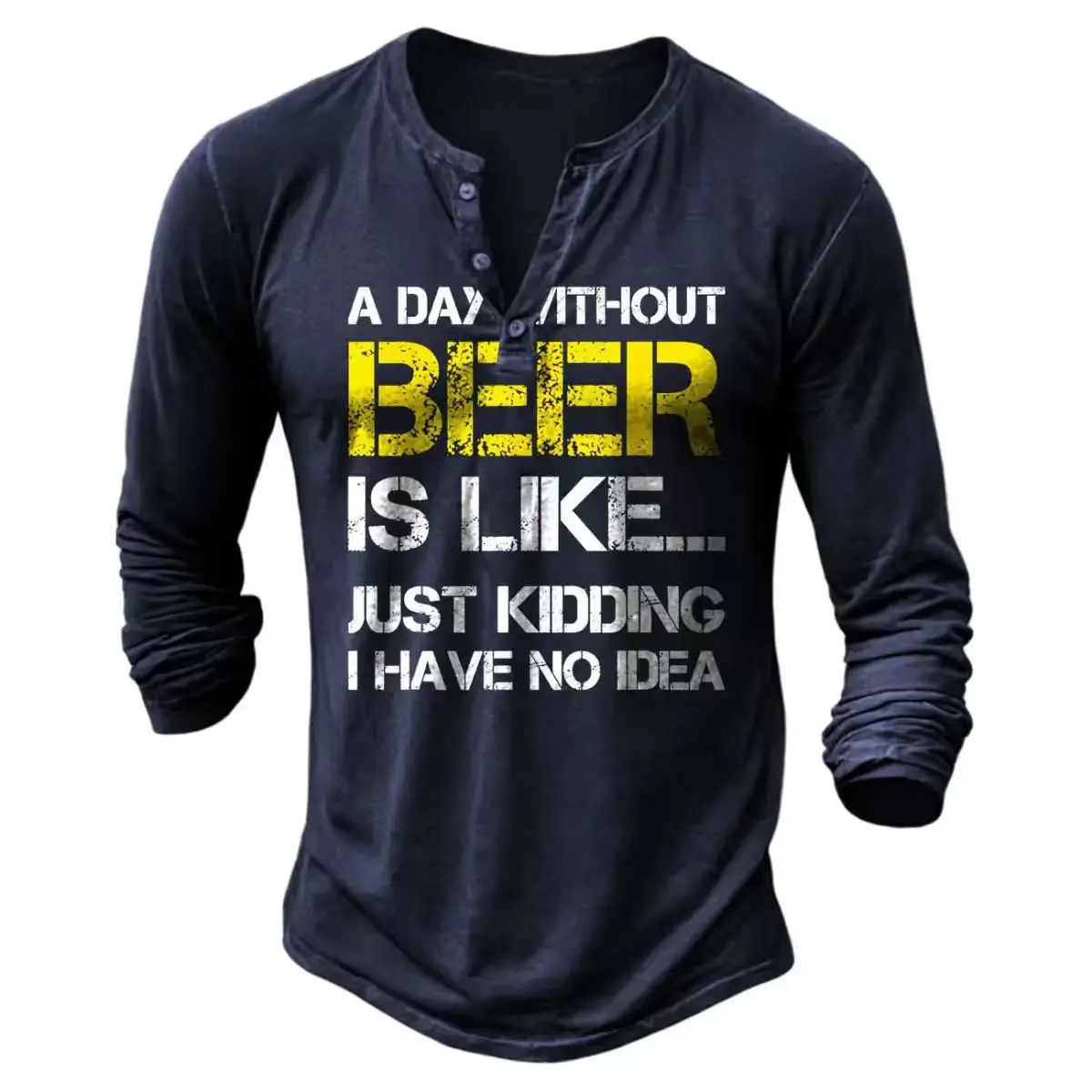 Men's Henry Shirt T-Shirt 3D Printed Retro Casual Long Sleeve Loose Bottom Shirt