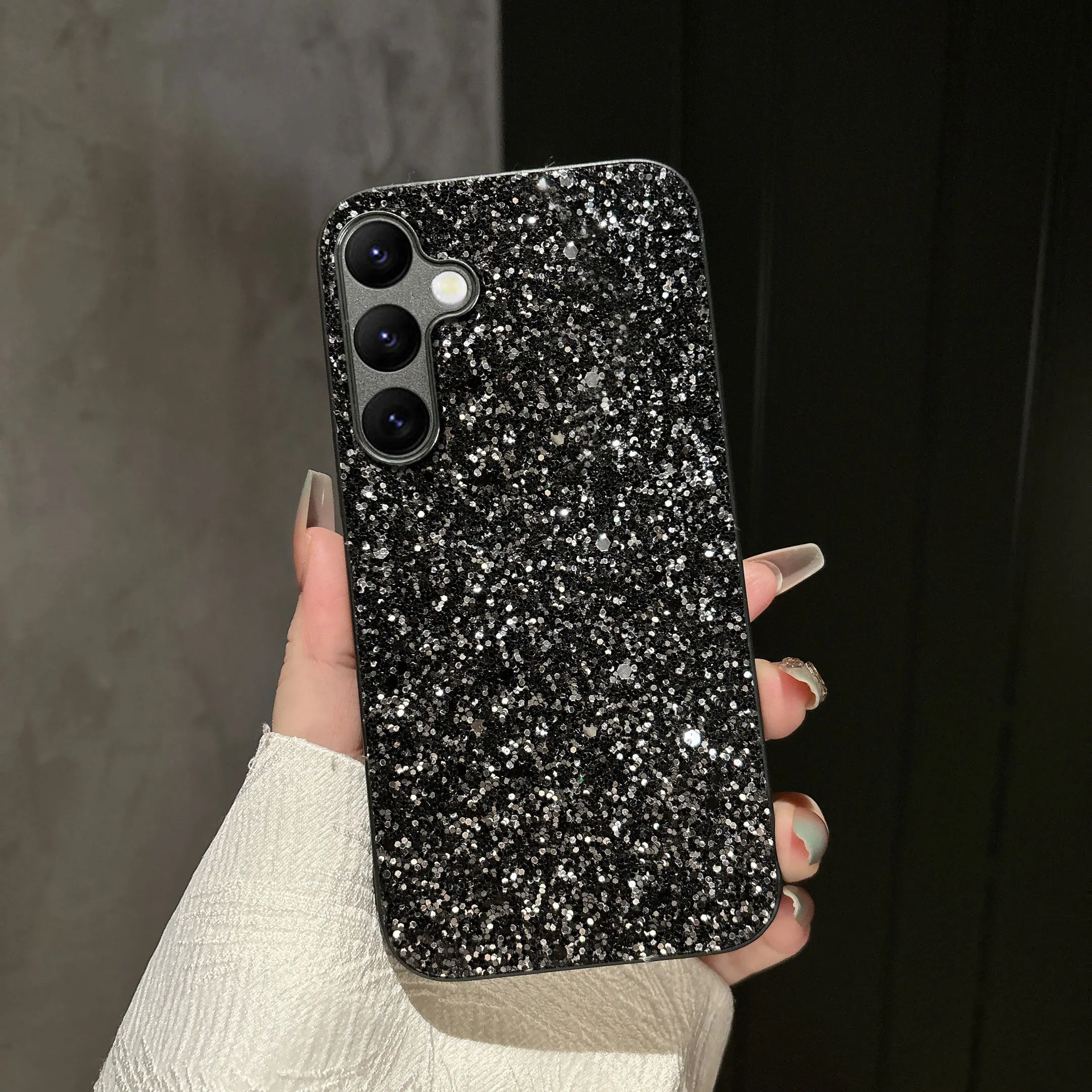 Luxuriöse Handyhülle mit schwarzen Strass-Glitzersteinen für Samsung Galaxy A18 A17 A37 A57 A55 S26 S25 S24 S23 Plus FE Ultra Soft Shell