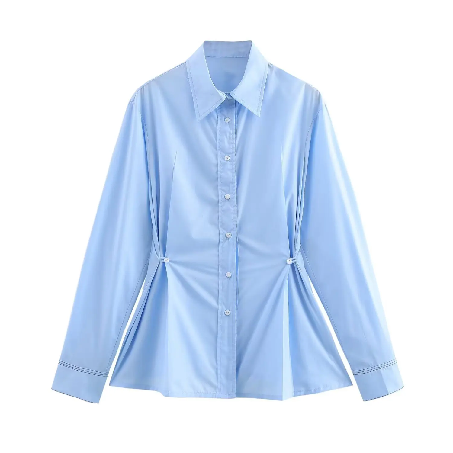 

Pleated Waist Button Shirt Women Summer Fashion Lapel Single Breasted Loose Shirts Blouses Lady Casual Korean Shirt Tops 2025