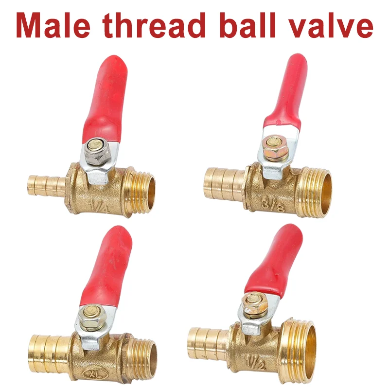 

10pcs Ball Valve 4-12mm Hose Barb Connector Joint Copper Pipe Fitting 1/8'' 1/2'' 1/4'' Male Thread Coupler Adapter