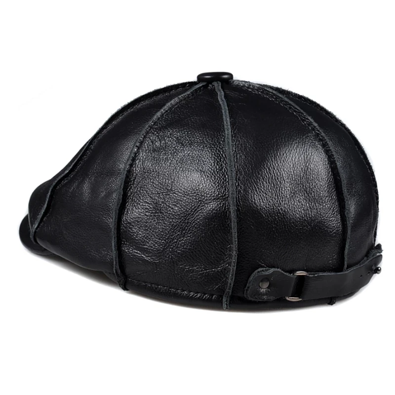 Octagonal Beret Hat Male Winter Warm Men\'s Cowhide Leather Elegant Fashion Student Tongue Cap Snapback Caps For Driver Cabbie