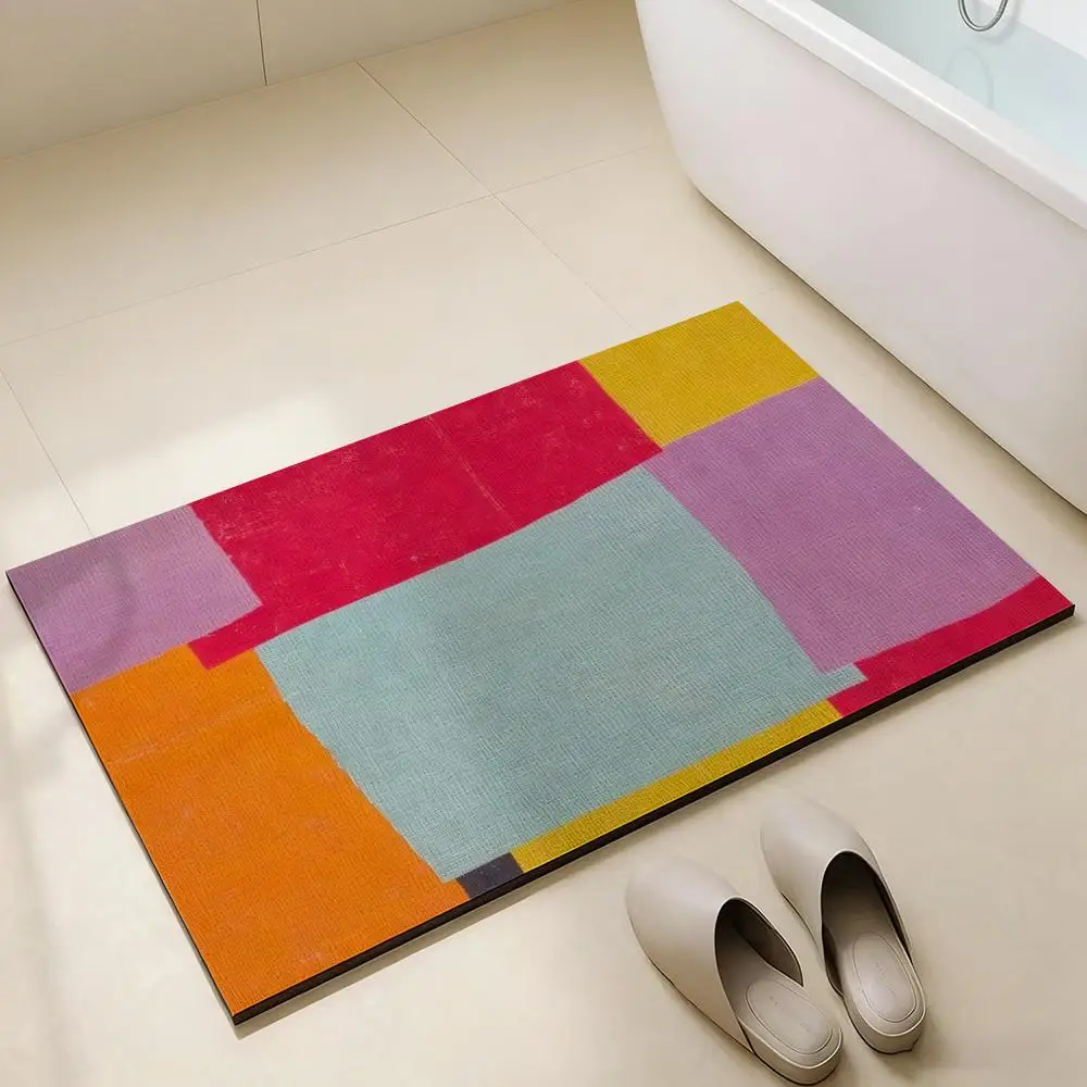 Floor Mat Diatomaceous Earth Bath Mat, QuickDrying, Water Absorb，MultiScene Household Floor Mat G-Green Red Pink Stripe Geo