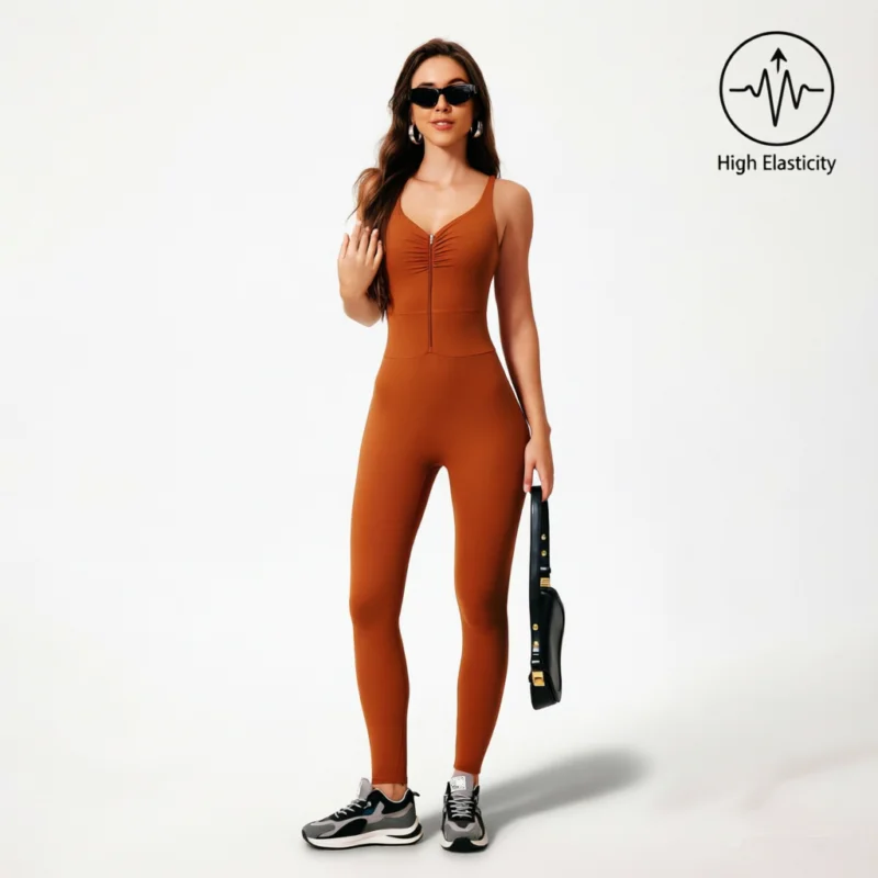 

Tight Zipper Strap Yoga Jumpsuit Woman Slim V Neck Sleeveless Sport Jumpsuits Women Running Fitness Clothes