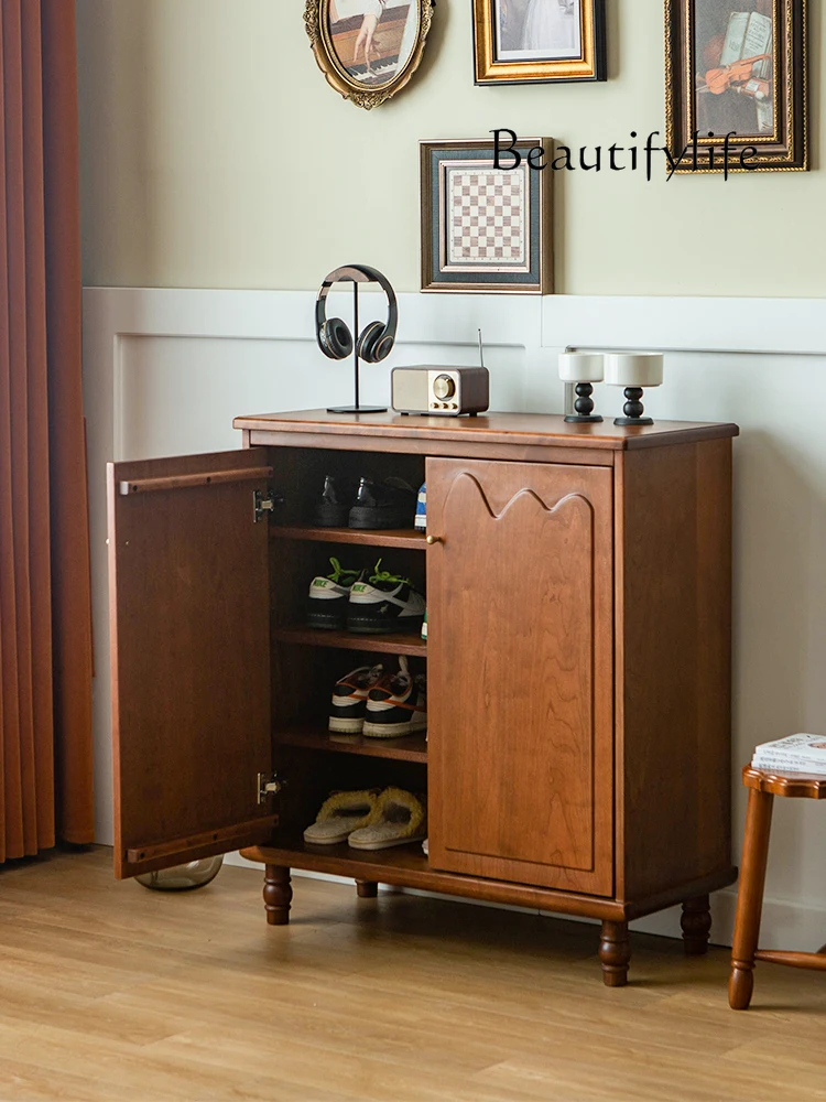 

home furniture all items Cherrywood Vintage Shoe Cabinet Home Mid-Ancient Storage Door Storage Solid Wood French Edge Hall Cabin