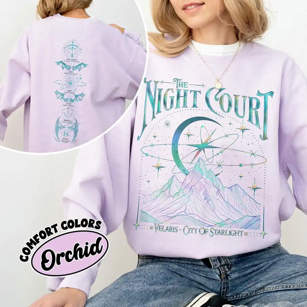 

Комфортный флисовый свитшот с двусторонним круглым вырезом в стиле ретро Velaris Acotar The Night Court, свитер Y2K Streetwear