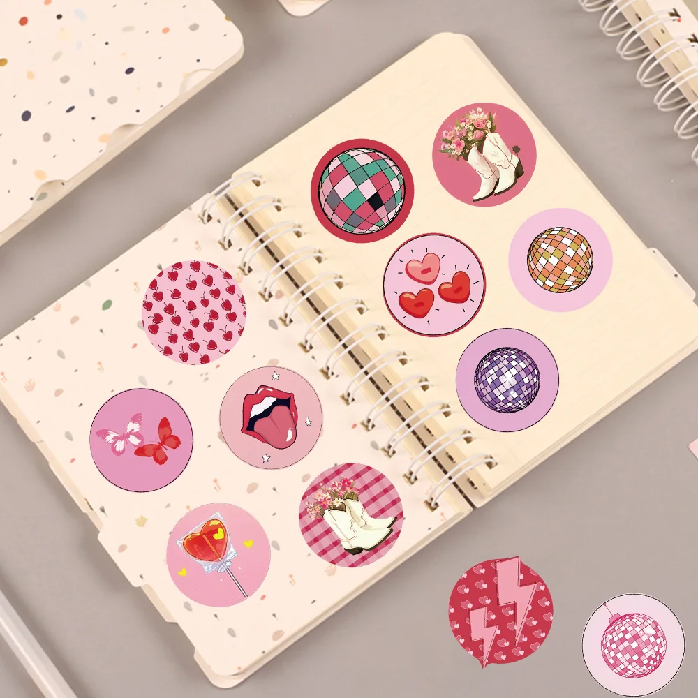 50PCS Pink Trendy Ins Modern Art Circular Graffiti Stickers Butterfly Love Cherry Lantern Ball Sunglasses Creative Decoration