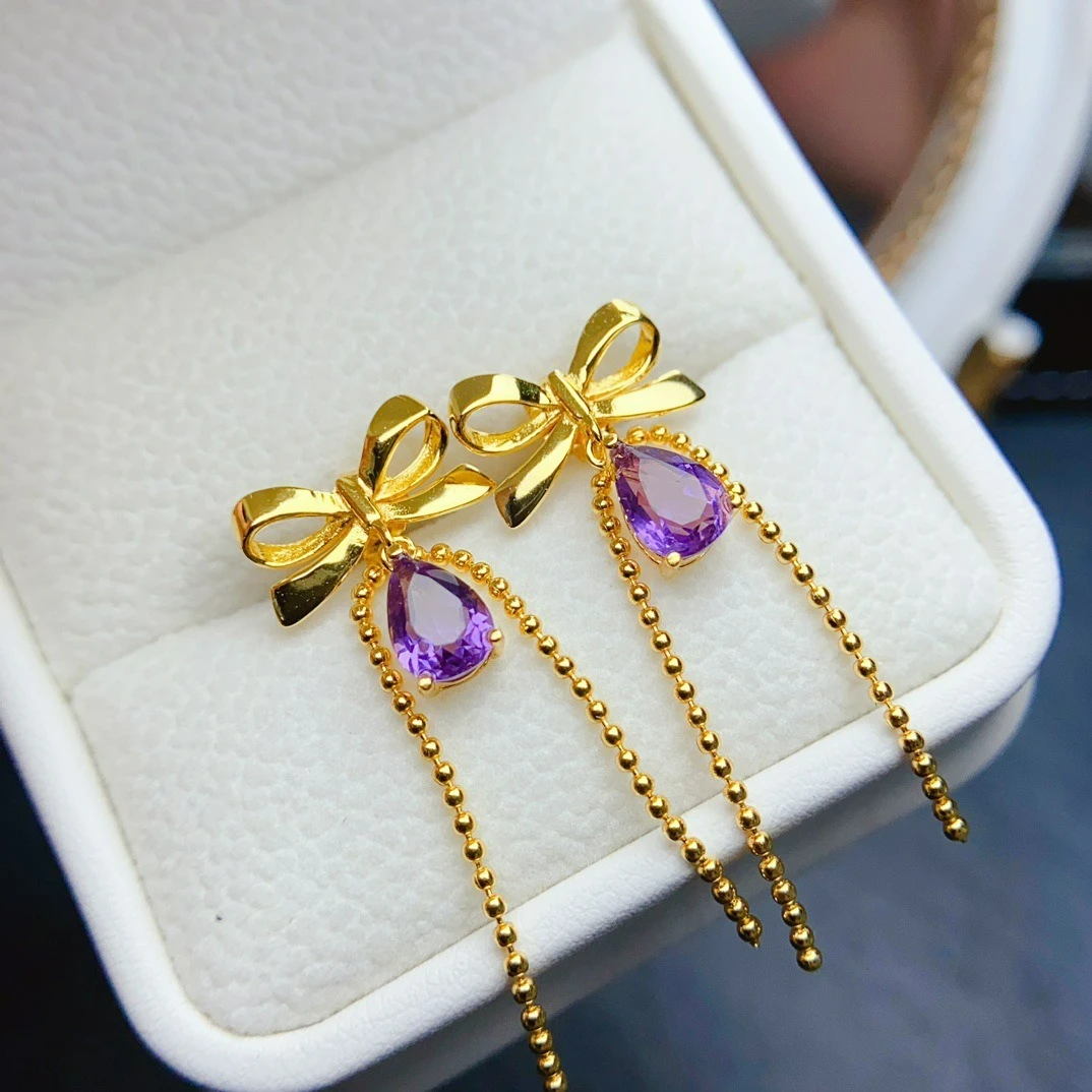 

GXGlint стерлингового серебра 925 пробы 5*7 мм фиолетовые серьги с кристаллами серьги с натуральными драгоценными камнями женские вечерние украшения фиолетовые серьги для женщин