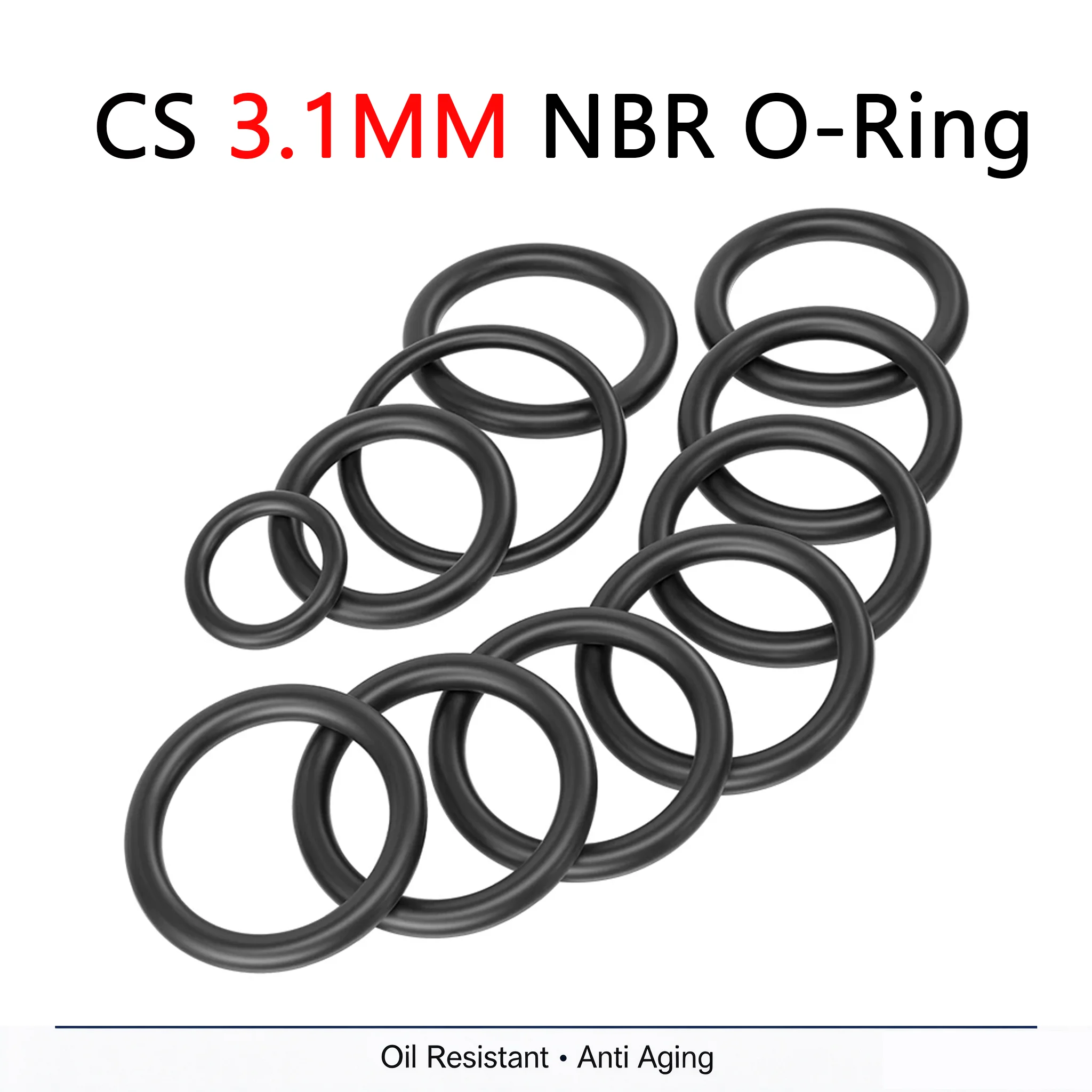 CS 3.1mm EPDM Rubber O Ring OD 10mm to 540mm Acid Alkali Water and Friction Resistance O-Ring Seals Sealing Washer Gasket