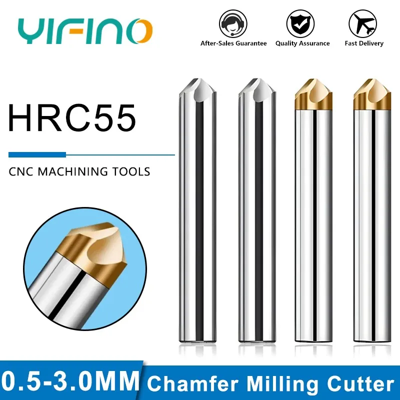 YIFINO Tungsten Steel Carbide 4-Flute Chamfer Milling Cutter For Aluminium/Steel CNC Mechanical Processing Center Cutters Tool