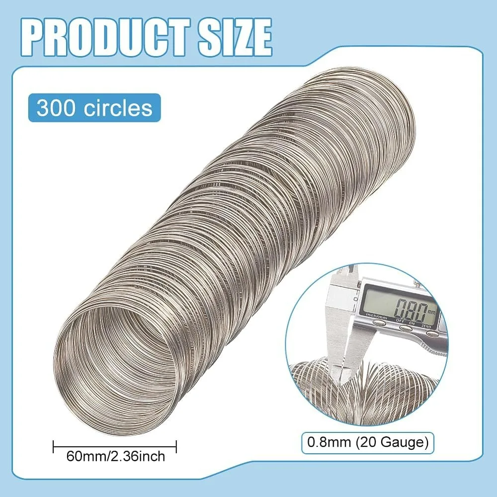 300 Loop Jewelry Wire Memory Beading Wire Bangle Bracelet Wire for Wrap DIY Jewelry Making (20 Gauge, 60mm)