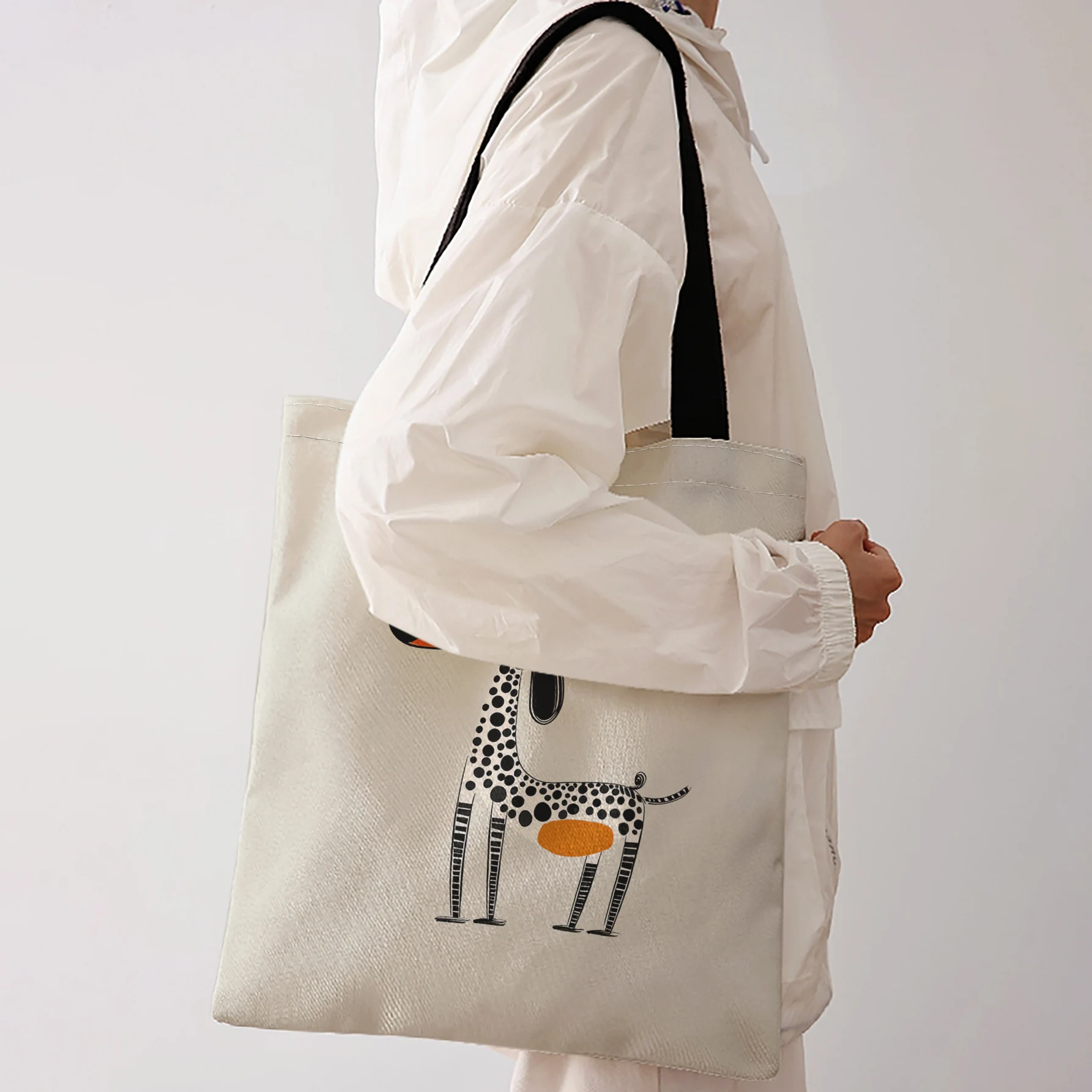 Abstract Polka Dot Dachshund Print Tote Bag Large Capacity Shoulder Bag For Shopping Travel Daily Use
