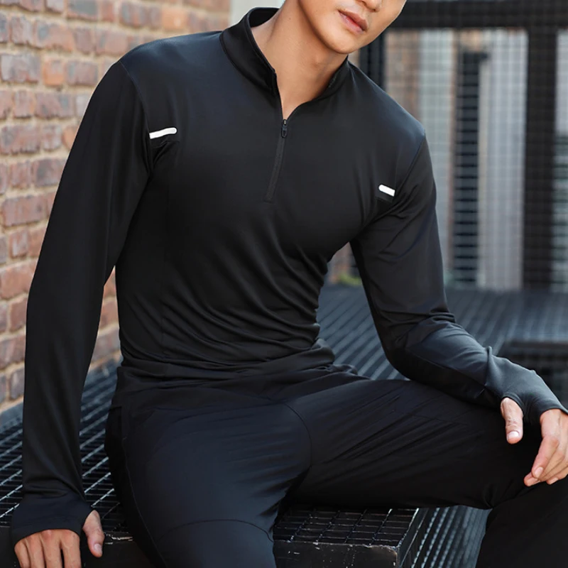 Autumn Summer Men Top Running Long Sleeve Sports Gym T Shirts Casual Outdoor Basketball Training Tee Bodybuilding