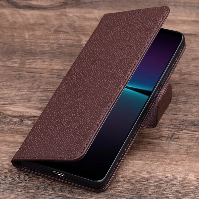 Hot Sales Luxury Genuine Leather Flip Phone Cases For For Sony Xperia 1 V Pro-i Leather Half Pack Phone Cover Case Shockproof