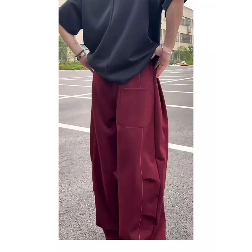 Scimitar Red Wide Leg Pants Men's Long Pants Loose Casual Straight Invisible Open Crotch Outdoor Sex Slacks Trend Sweatpants