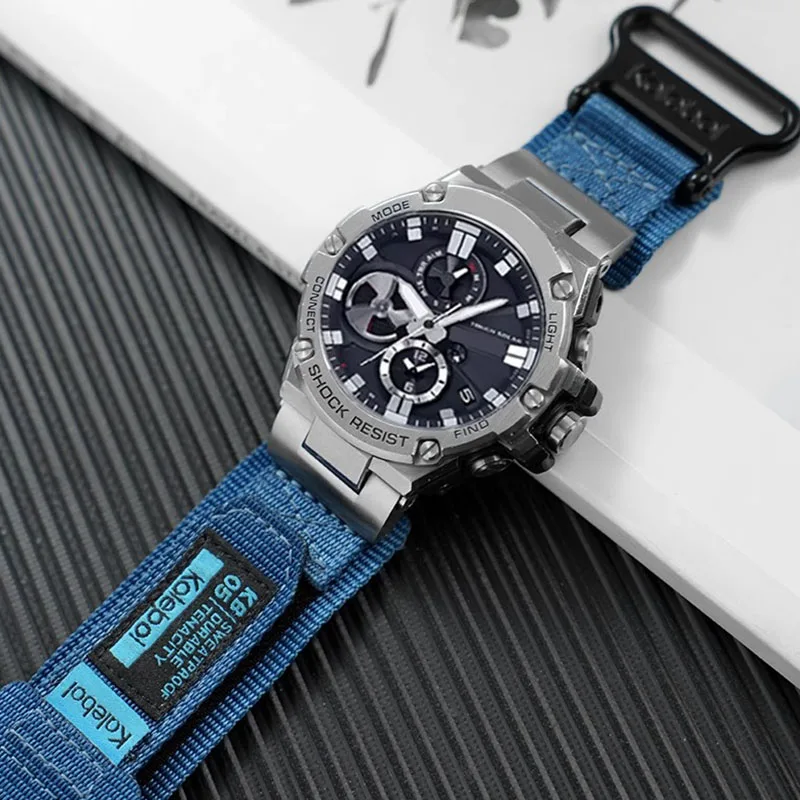 카시오 B100 스틸 하트 GST-B100/w300/400g/s310 수정된 나일론 스트랩 방수 시계 밴드 블랙 블루에 대한 고품질 손목 밴드