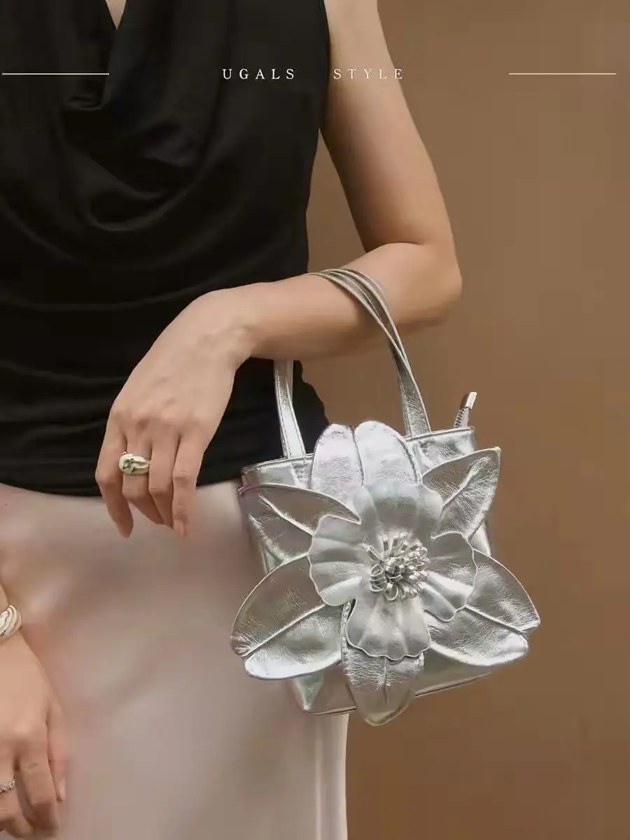 

Fashion Solid Floral Bucket Bag Textured PU High Quality Casual Tote Bag Luxury Clutch Purse Female Shoulder Crossbody Bag