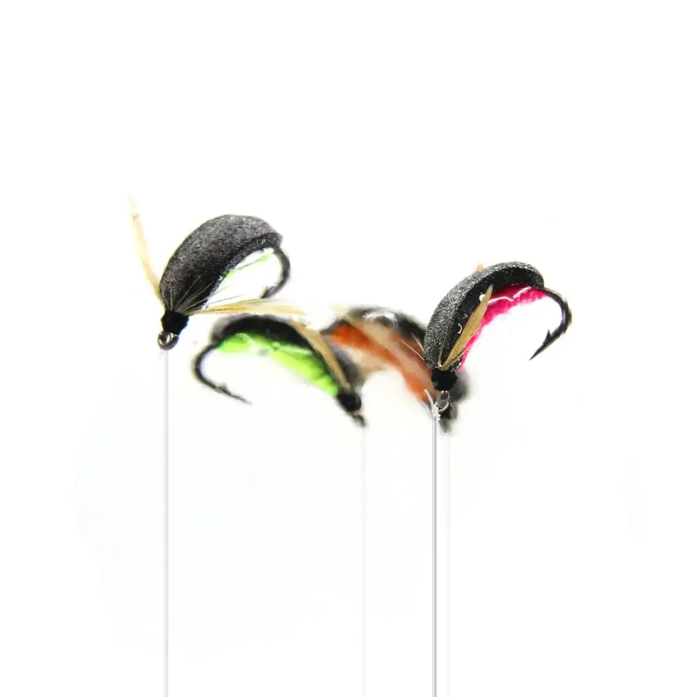 Wifreo 6pcs #10 Carp Fishing Boatman Fly Carp Zip Rig Bait Beetle-Like Fly Fishing Flies Lures Red Orange Green Color