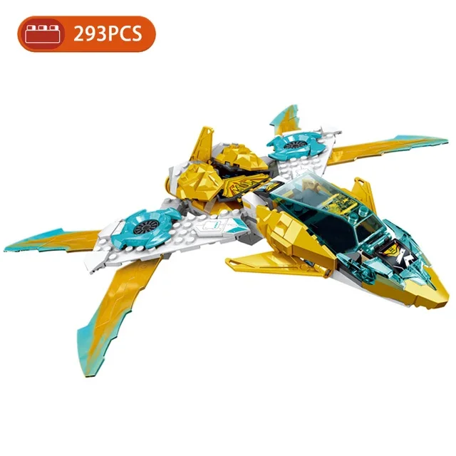 MINISO Disney 293pcs Ninjasn Series Golden Dragon Jet Building Blocks Zane Jet Aircraft Compatible 71770 Bricks Toys For Boy