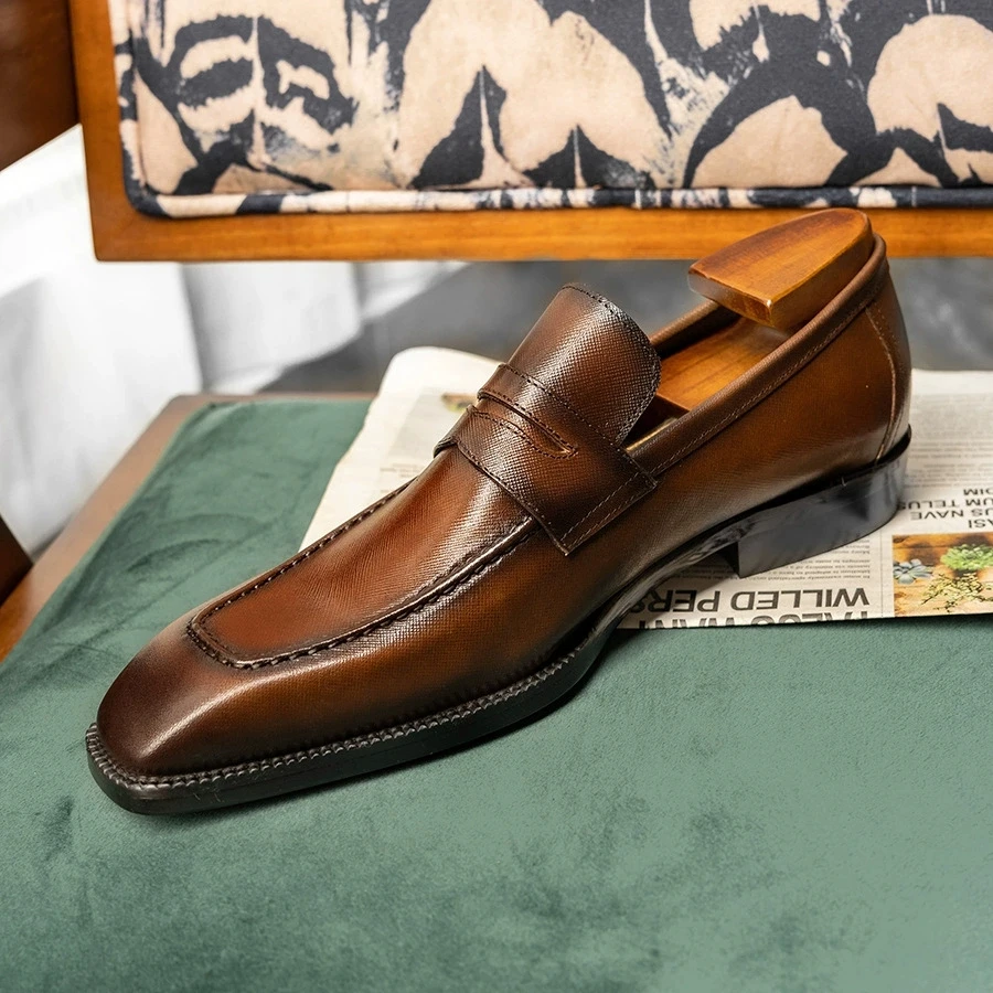 Loafer Shoes For Men Genuine Leather Mens Shoes Wedding Shoes Leisure Business Slip On Shoes