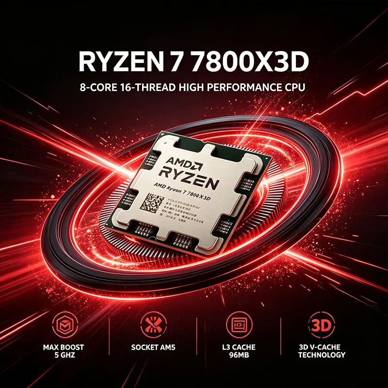 AMD Ryzen 7 7800X3D Processor-8-Core 16-Thread 5.0GHz Max Boost AM5 Socket 96MB L3 Cache 5nm Desktop CPU (Tray/OEM No Cooler)
