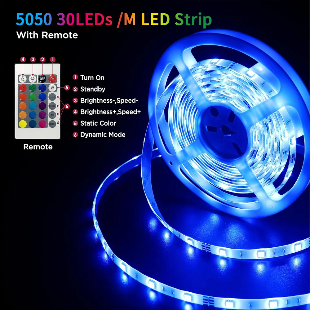 5050 RGB LED Light Strip 30LEDs/M RGB LED Light Smart APP Control for Christmas Party Home Decor Lighting Ribbon for Room12V set