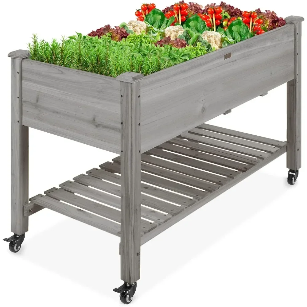 

Hot-sellingBest Choice Products Raised Garden Bed 48x24x32-inch Mobile Elevated Wood Planter w/Lockable Wheels, Storage Shelf, P