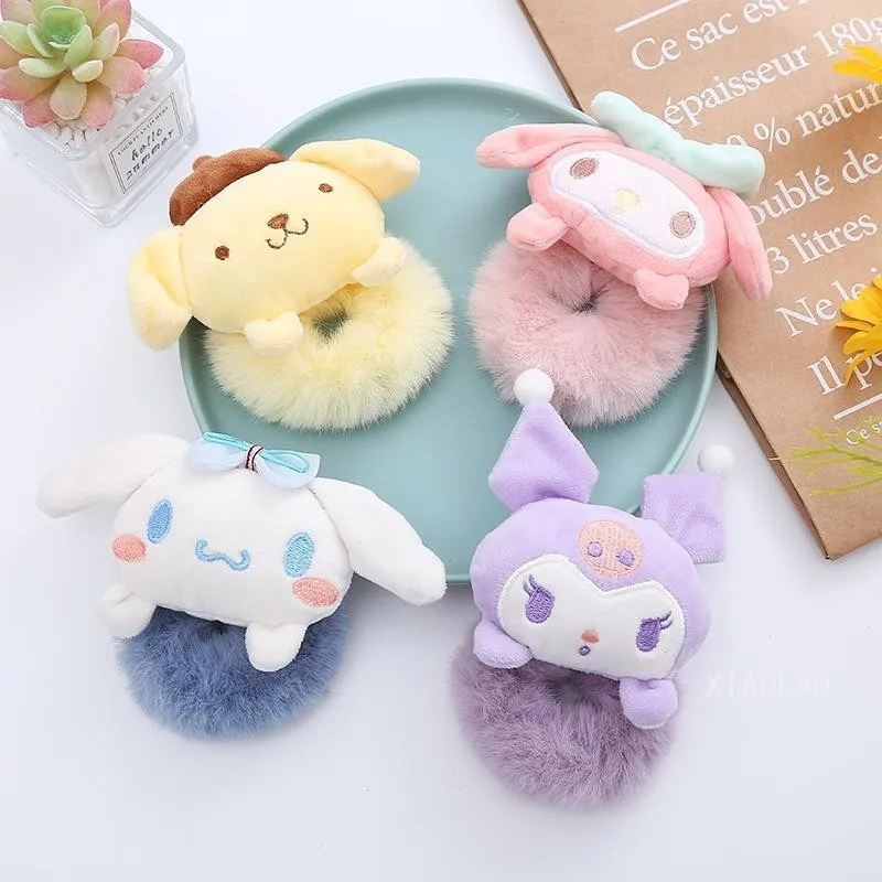 New Sanrio Cinnamoroll Kuromi peluche intestino crasso fascia per capelli bambini Cute My Melody pompon Purin fascia per capelli accessori per