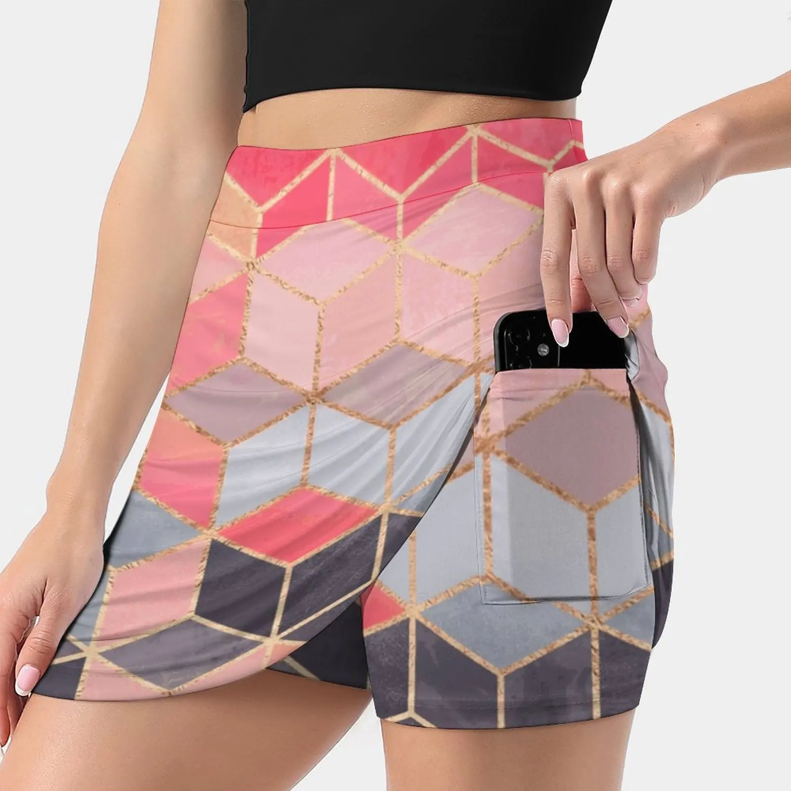 

Happy Cubes Women Tennis Skirts Golf Badminton Pantskirt Sports Phone Pocket Skort Graphic Pattern Abstract Geometry Geometric