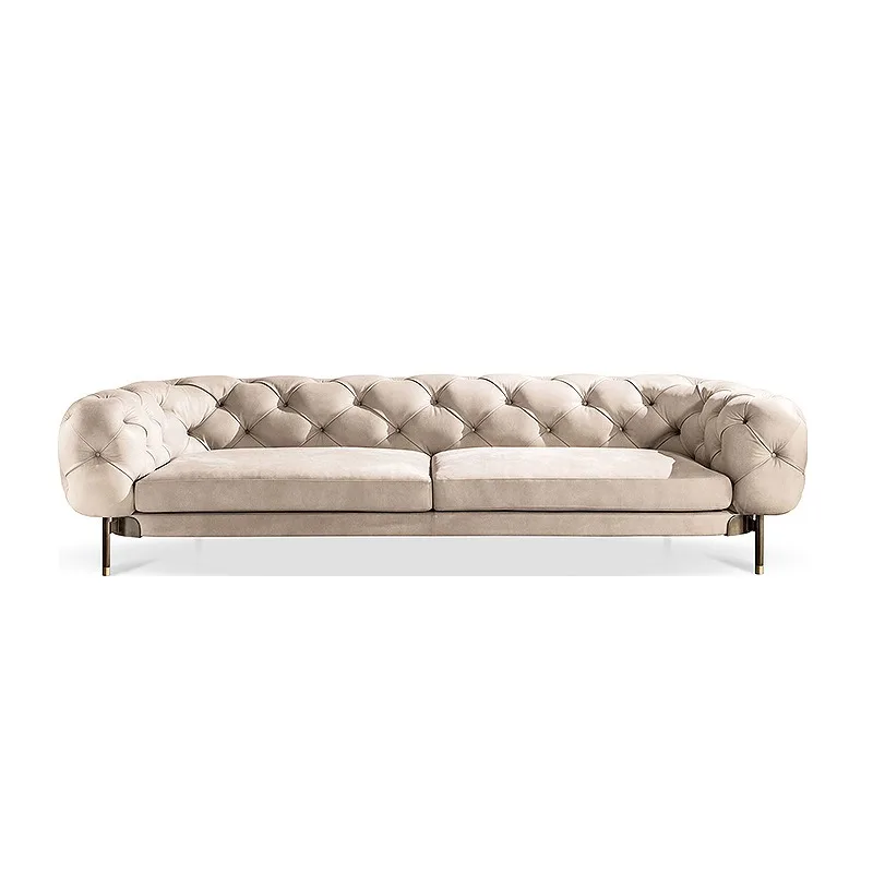 Italian light luxury imported top-grain leather sofa, creative pull-button sofa for modern living room small apartments