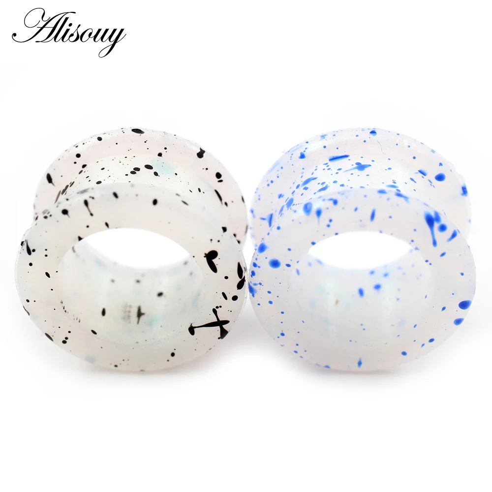 Alisouy 2PC Ear Tunnels Plugs Earrings Expander Stretching Blue Dot Ultra Thin Soft Silicone with Spot Gauges Ear Skins Tunnel