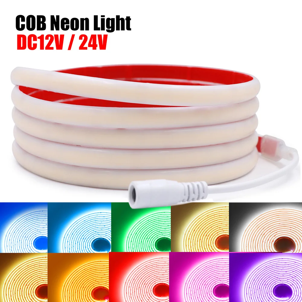 شريط ضوء نيون LED COB مع قابس تيار مستمر ، 12 فولت ، 24 فولت ، IP68 مقاوم للماء ، مصابيح LED ، شريط مرن ، أنبوب سيليكون ، مصباح ، إضاءة مبطنة ، RA90