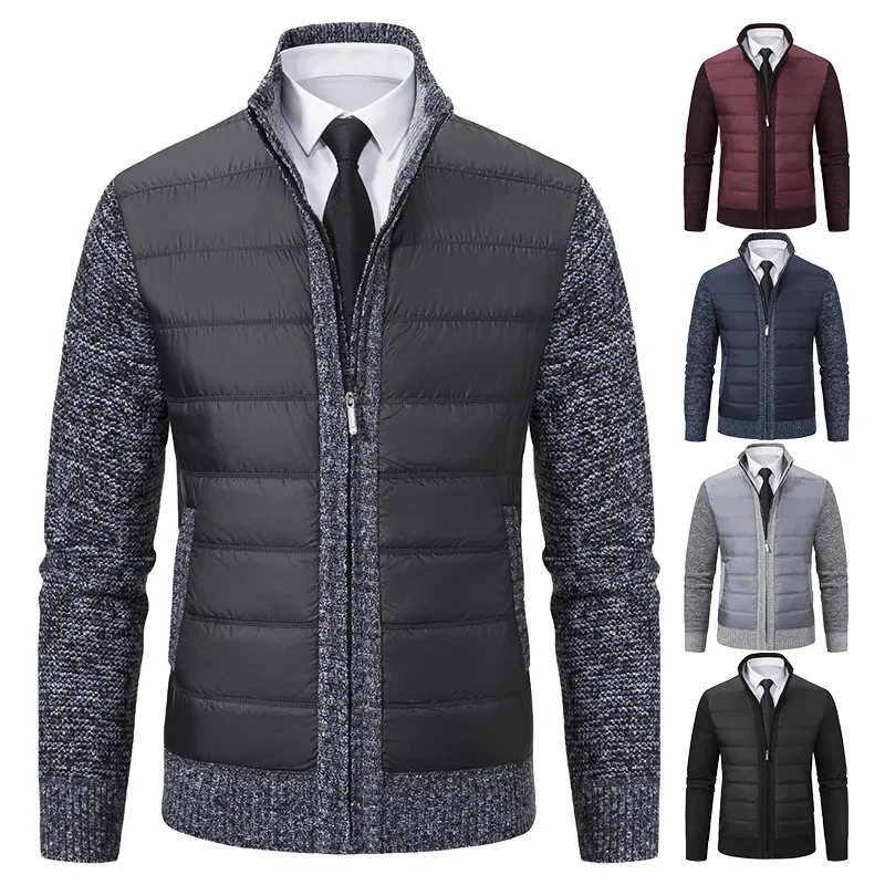 Cross-Border Men's Knitted Cardigan Loose-Fit Casual Fleece-Lined Thickened Sweater Jacket For Spring And Autumn